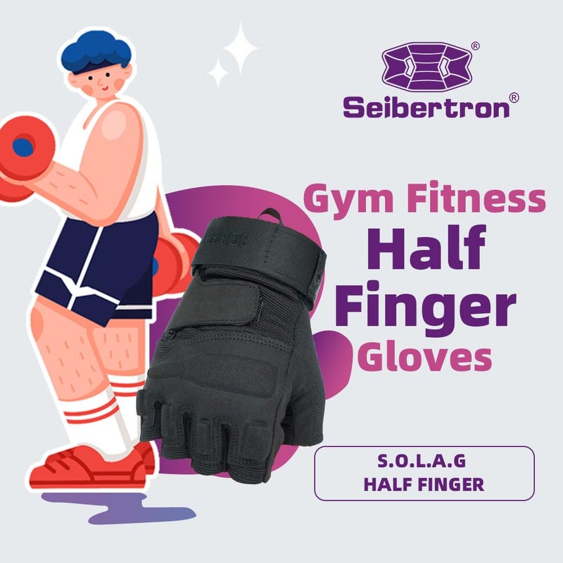 Seibertron قفازات رياضية متعددة الوظائف سيبرترون S.O.L.A.G 1/2 أصابع/بدون أصابع/نصف أصابع سوداء XL - Image 2